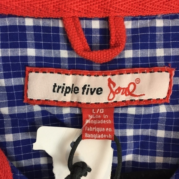 NEW Triple Five Soul Shirt Mens Large Short Sleeve Blue Checker 100% Cotton NWT - Picture 6 of 10